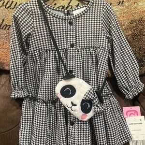 Rare Editions Black and White Checkered Dress with Panda Purse